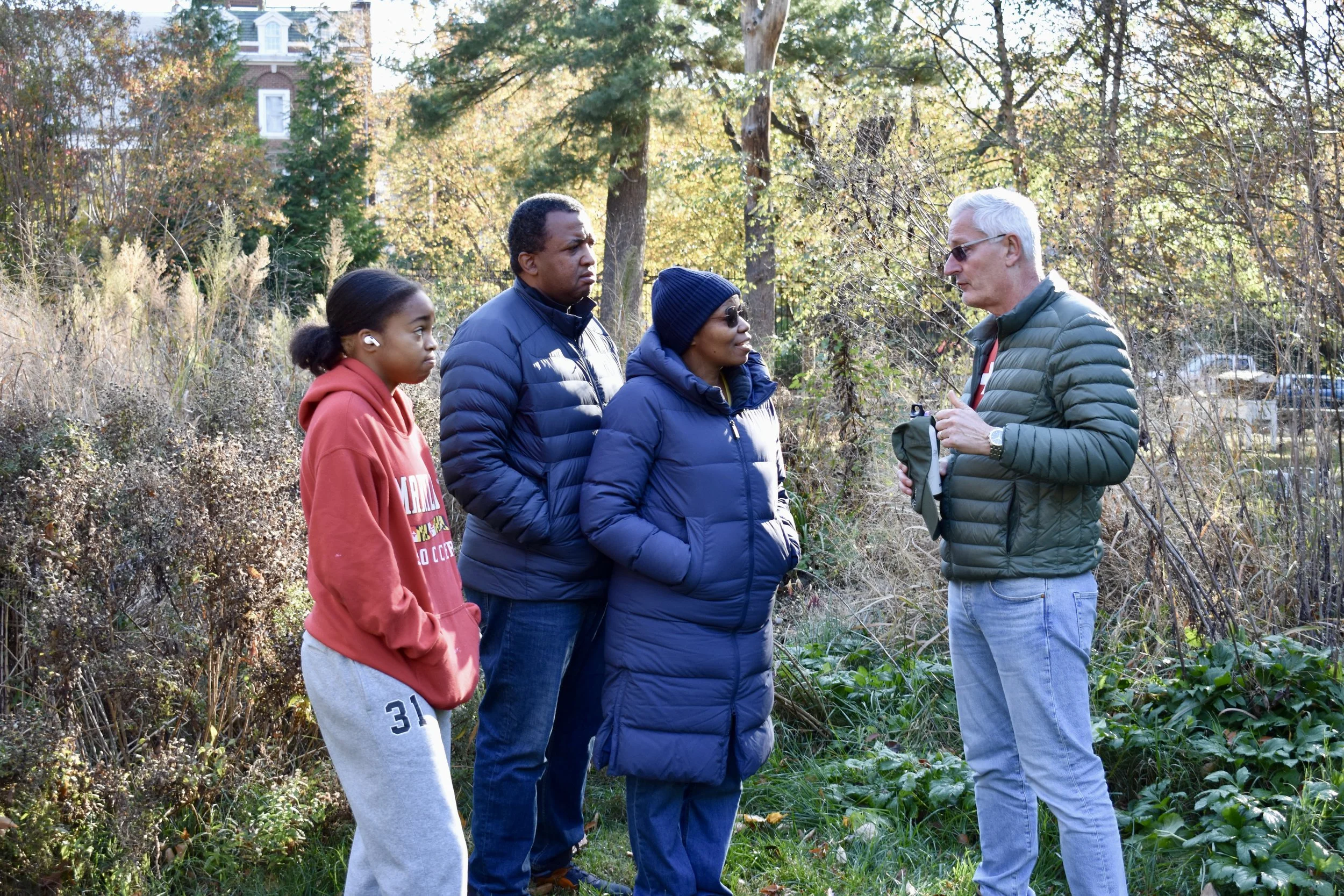 Neighbors Grace, Richard and Eliana Moseley speak with Ambassador Jacques Pitteloud about the changes to the property. Photo by Diplomatica Global Media.