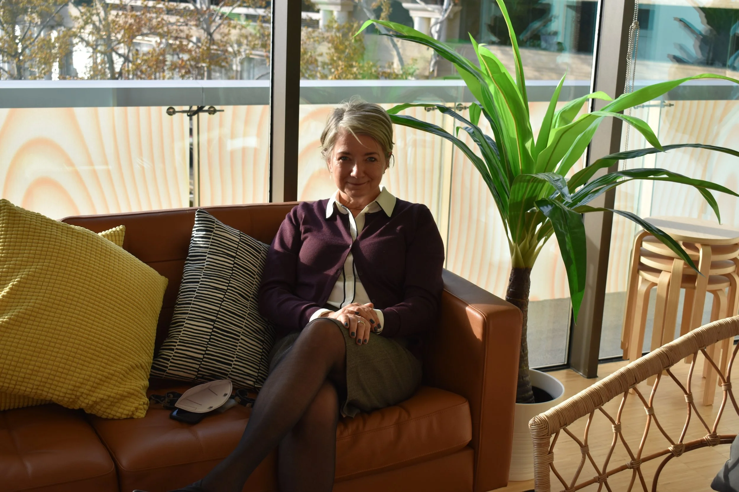 Ambassador Karin Olofsdotter sits in the newly-renovated private area in the House of Sweden. Photo by Diplomatica Global Media.