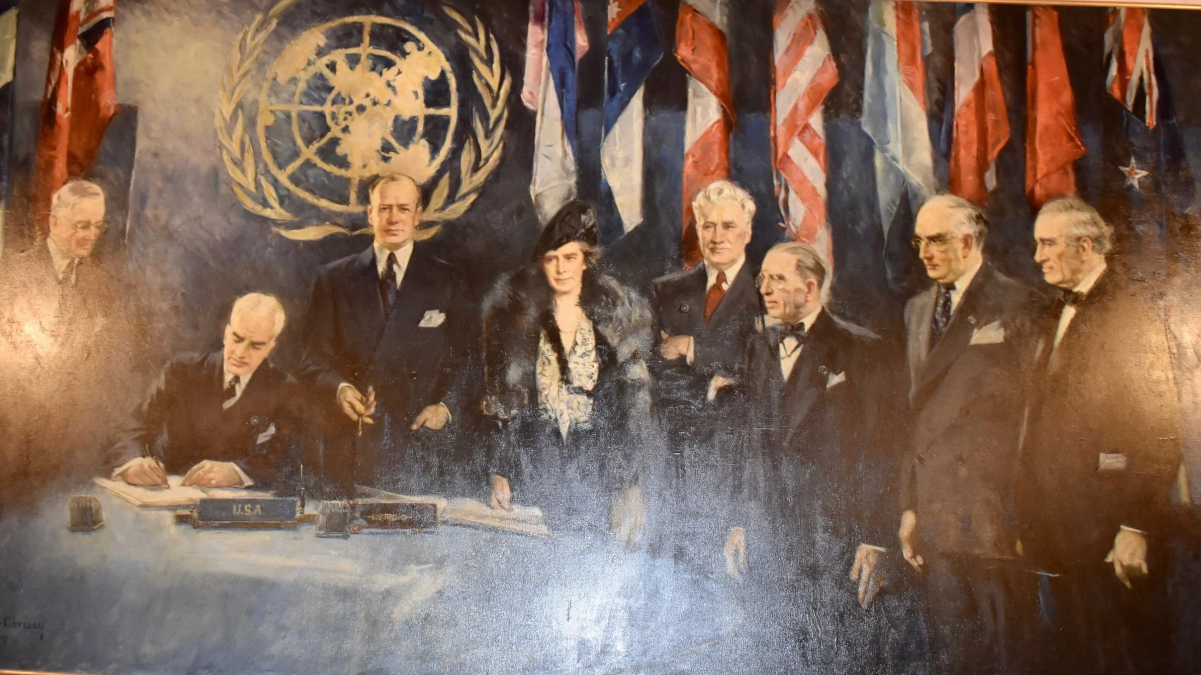Howard Chandler Christy's mural, the “Signing of the United Nations Charter," in the War Memorial. Photo by Molly McCluskey for Diplomatica Global Media.