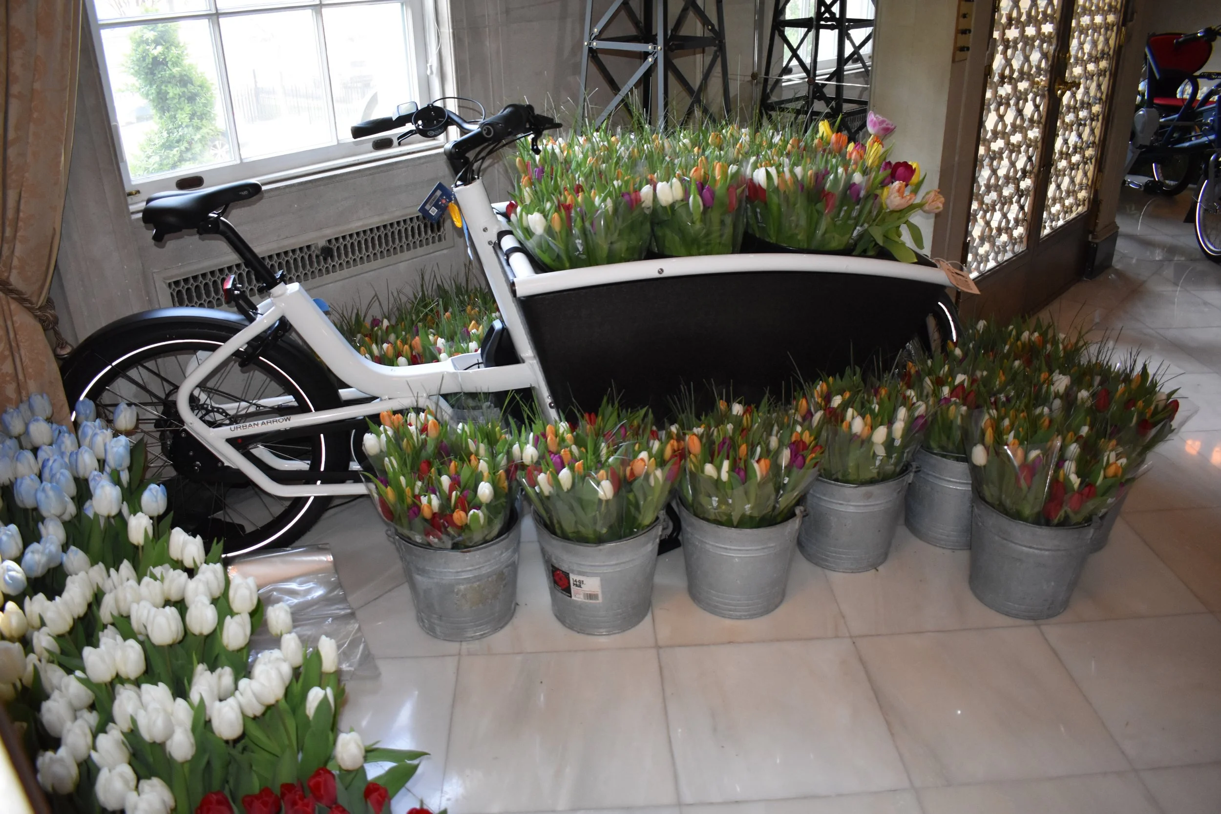 One of many bicycles incorporated into the displays which had a theme of “Dutch Cycling Cycle.” Photo by Diplomatica Global Media.
