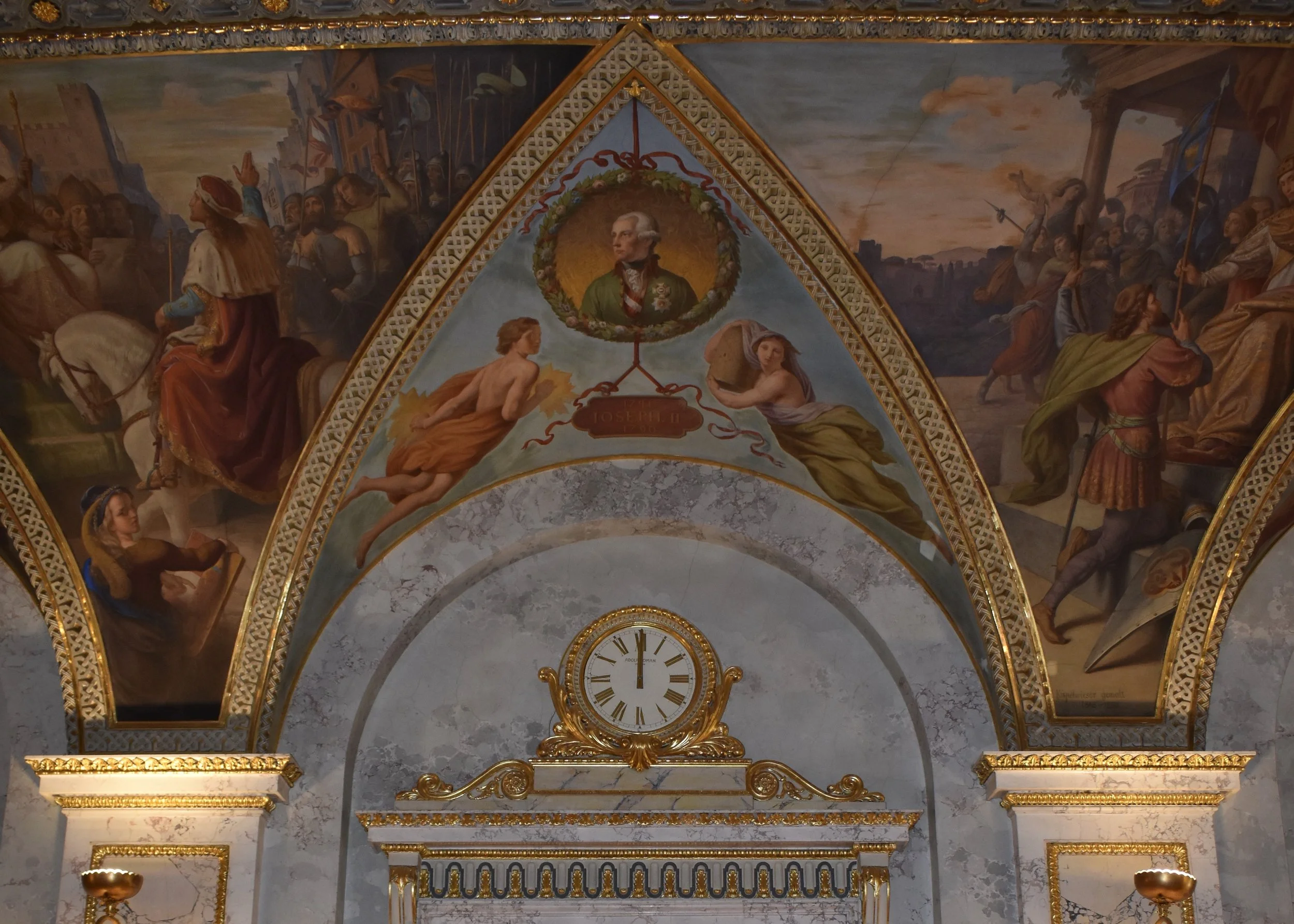 An elaborate fresco depicting an idealized version of Austrian history adorns the ceiling of the Federal Ministry. Photo by Molly McCluskey.