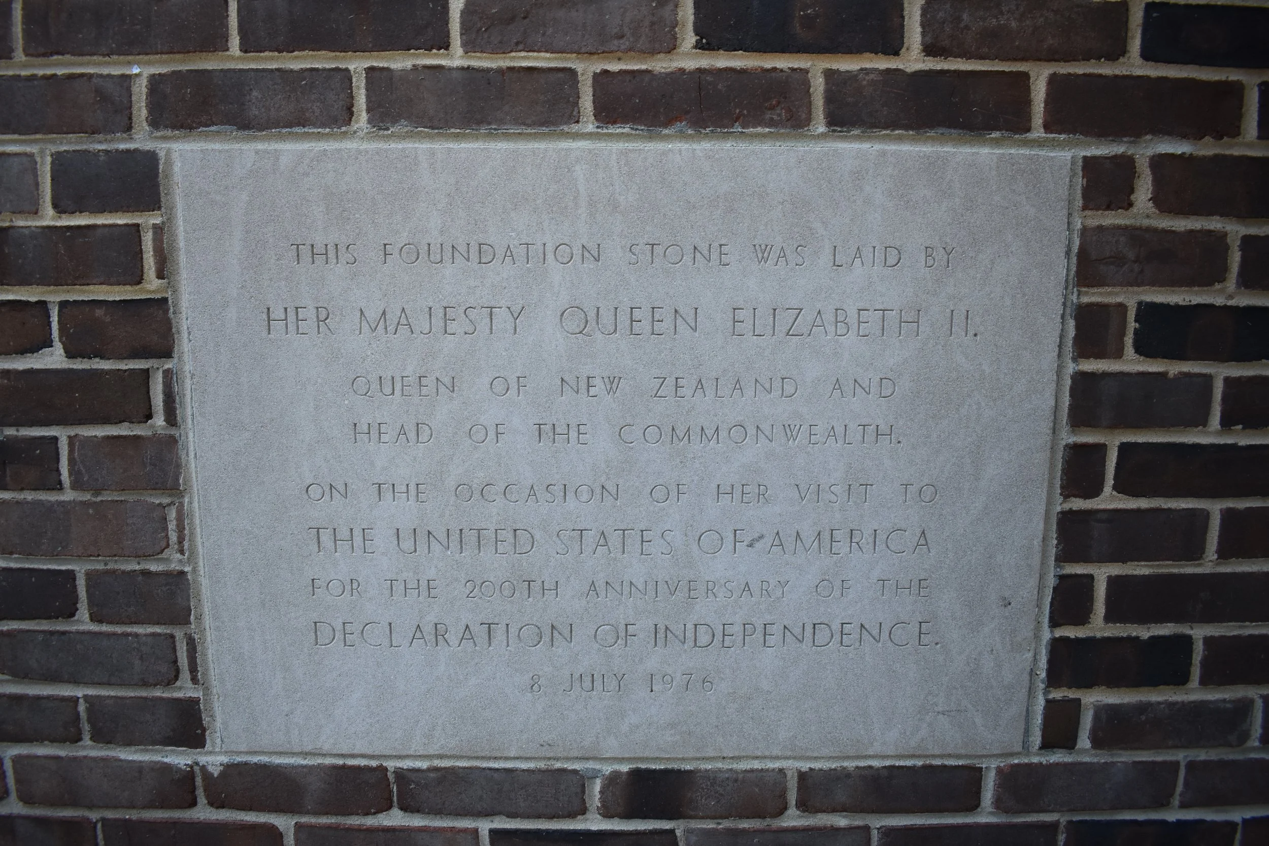 A marker commemorating the laying of the foundation stone of what would become the new New Zealand embassy by Queen Elizabeth in 1976. Photo by Diplomatica Global Media.