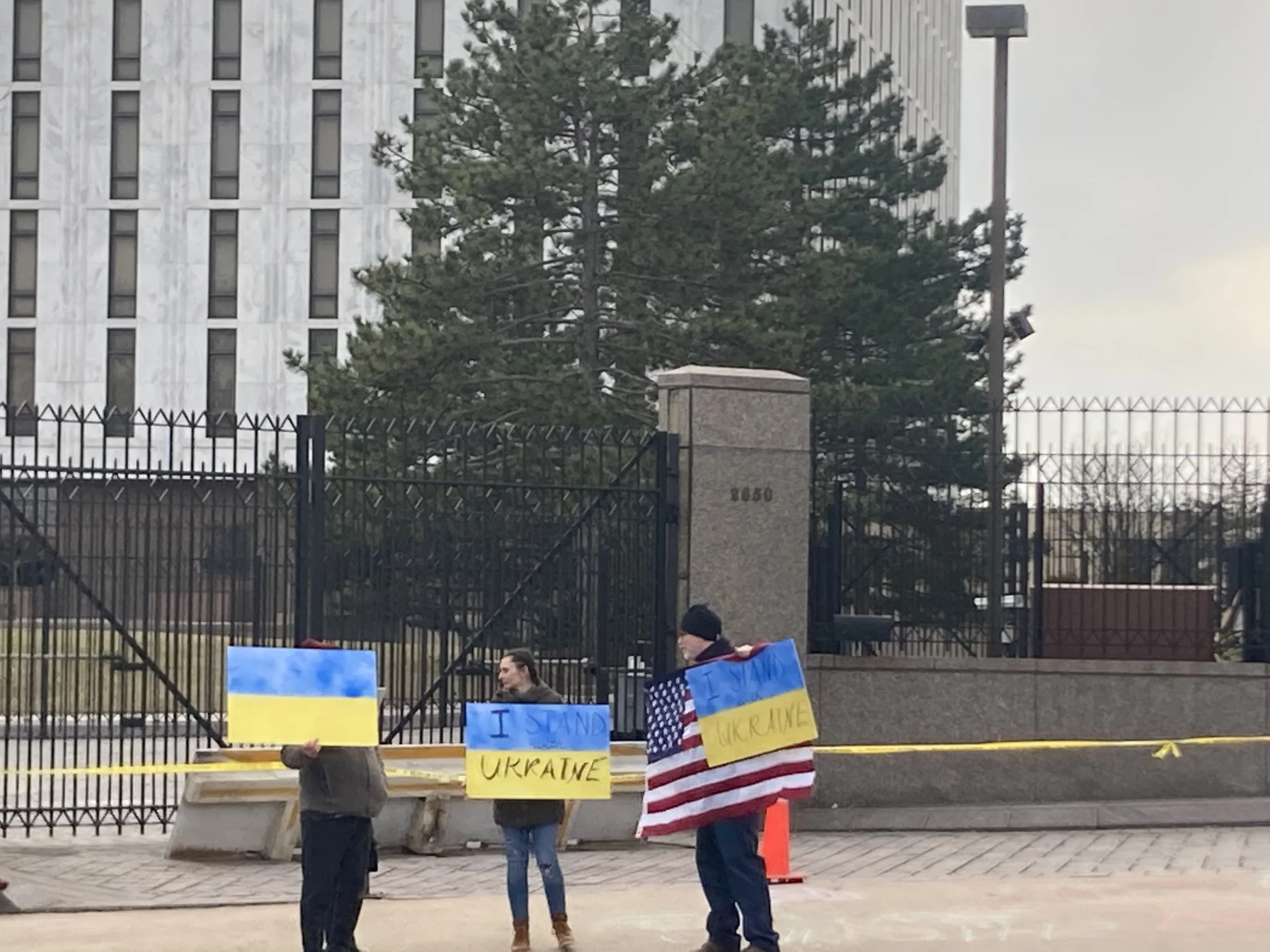 Ukraine supporters protest outside the Russian Embassy. Photo by Molly McCluskey.