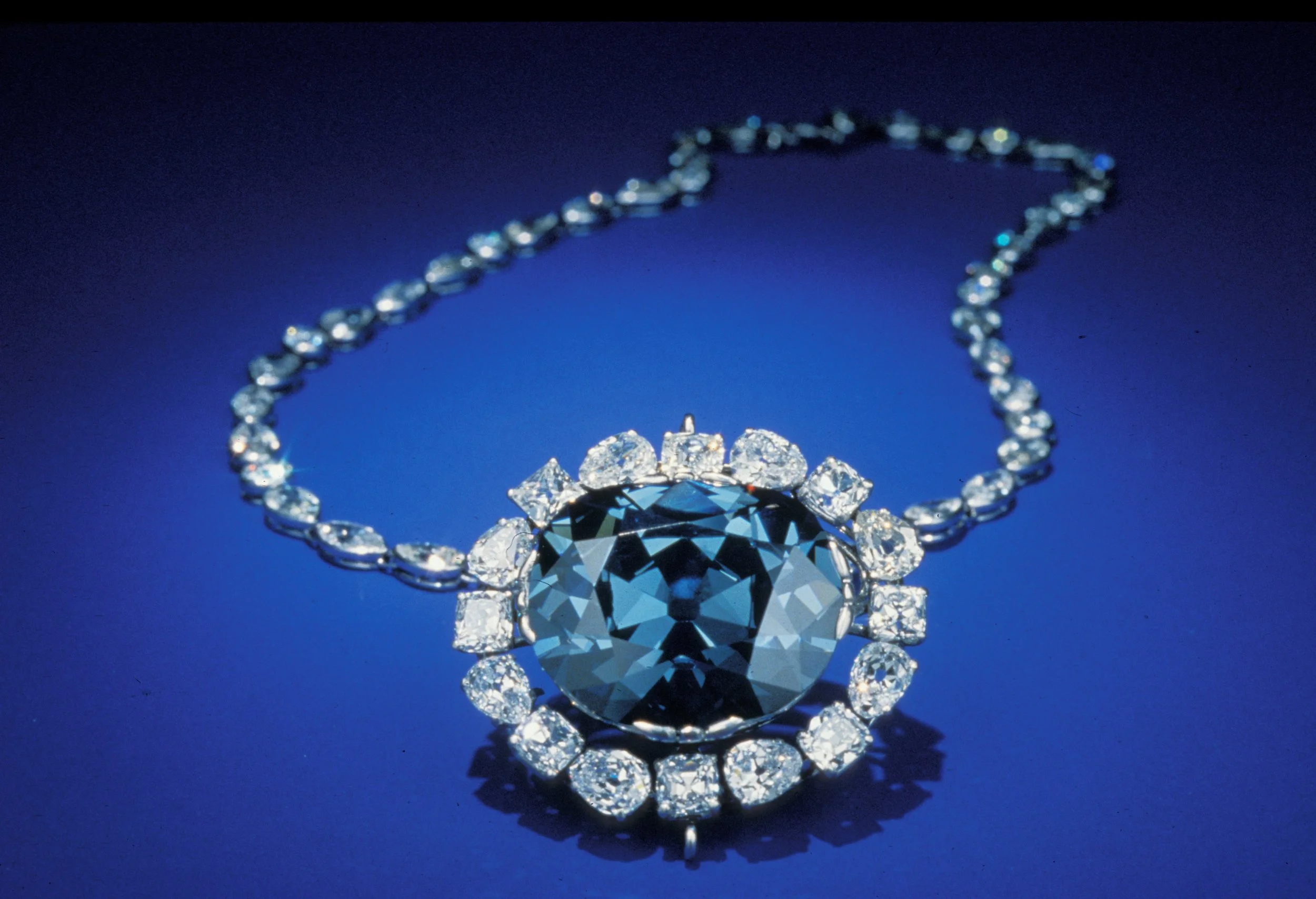 The Hope Diamond in its final setting. Photo courtesy of the Smithsonian Institution.