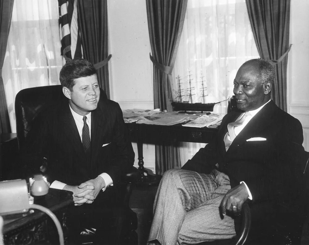 Louis Ignacio-Pinto, the first ambassador of Dahomey (now Benin) to the United States, meets with President John F. Kennedy in the White House. Photo courtesy of the John F. Kennedy Presidential Library.