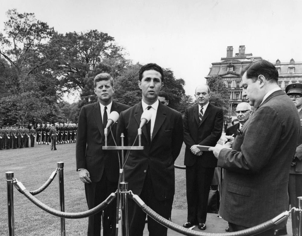 Algerian Prime Minister Ahmed Ben Bella on a state visit in 1962. Abbie Rowe. White House Photographs. Photo courtesy of the John F. Kennedy Presidential Library and Museum, Boston.